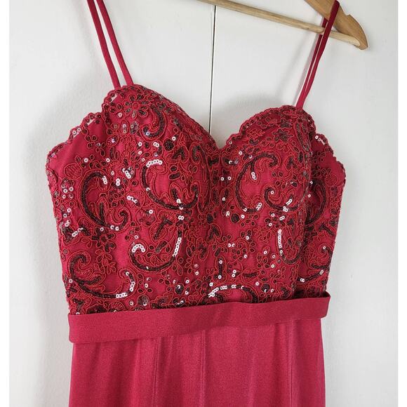 NOX Anabel Sweetheart Sequin Prom Homecoming Maxi Dress Lace Floral Train | S - Picture 7 of 12